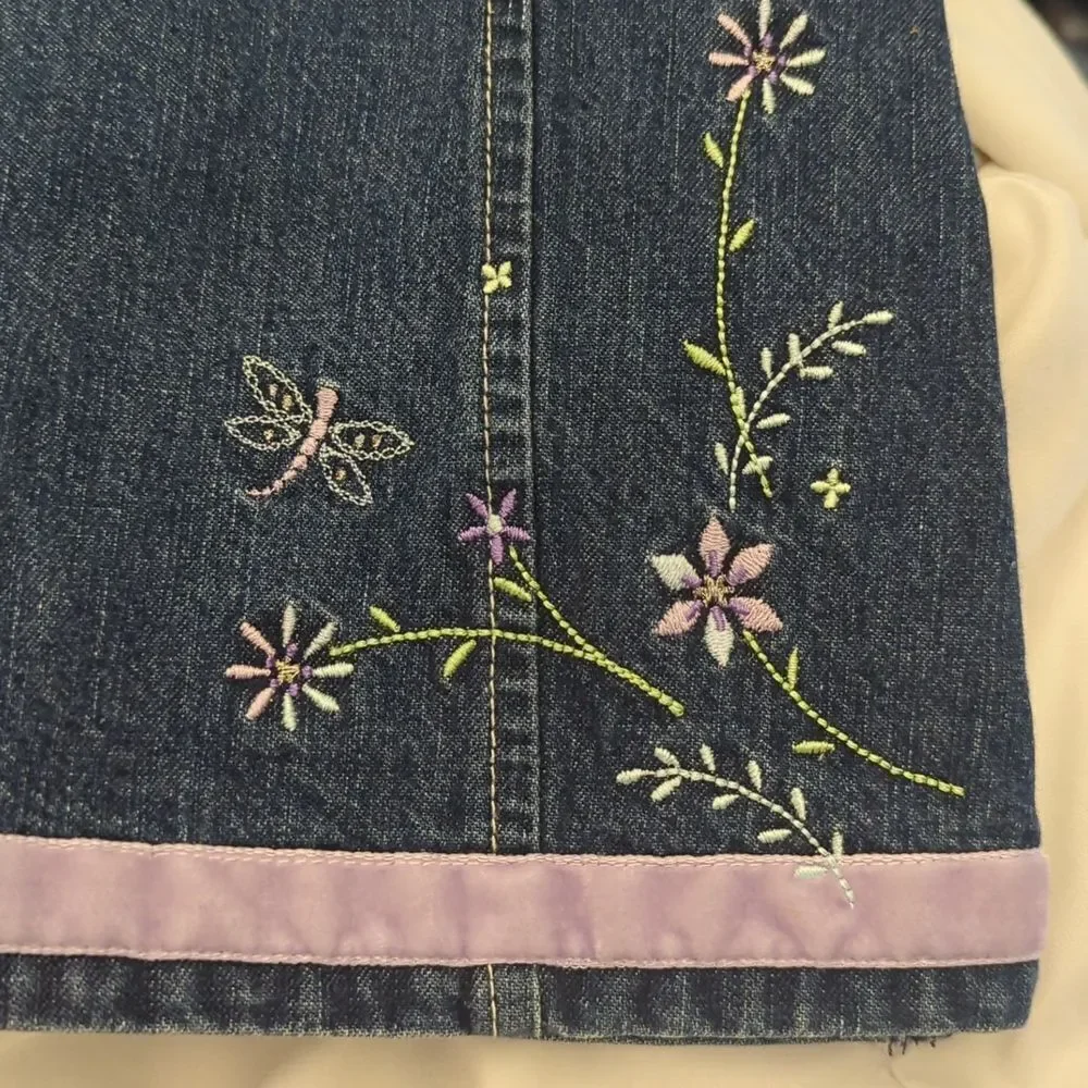 Oshkosh bgosh vintage girls denim floral embroidered dress‎ size 6X
